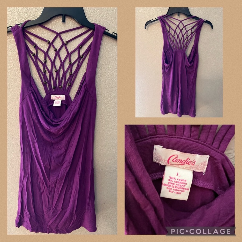 Bundle: Ruffled Green & Pink Top w/Belt 
Candie’s Crisscross Back Purple Tank